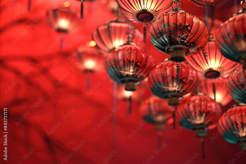 Aufkleber a decorative ceiling featuring multiple red lanterns suspended from above