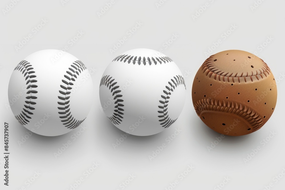 Poster image of three baseballs and one ball lying on a white background