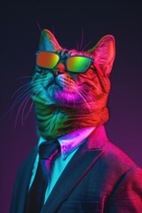 A cat wearing sunglasses and a suit, perfect for a business meeting or formal occasion