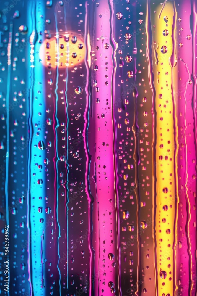 Poster Close-up view of water droplets on a window, suitable for use in illustrations about moisture, condensation, or the natural world