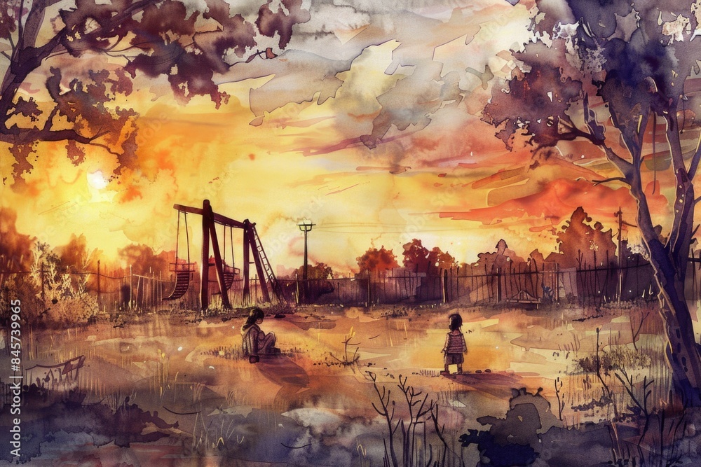 Poster a person is seen sitting on a swing in an open field, surrounded by nature