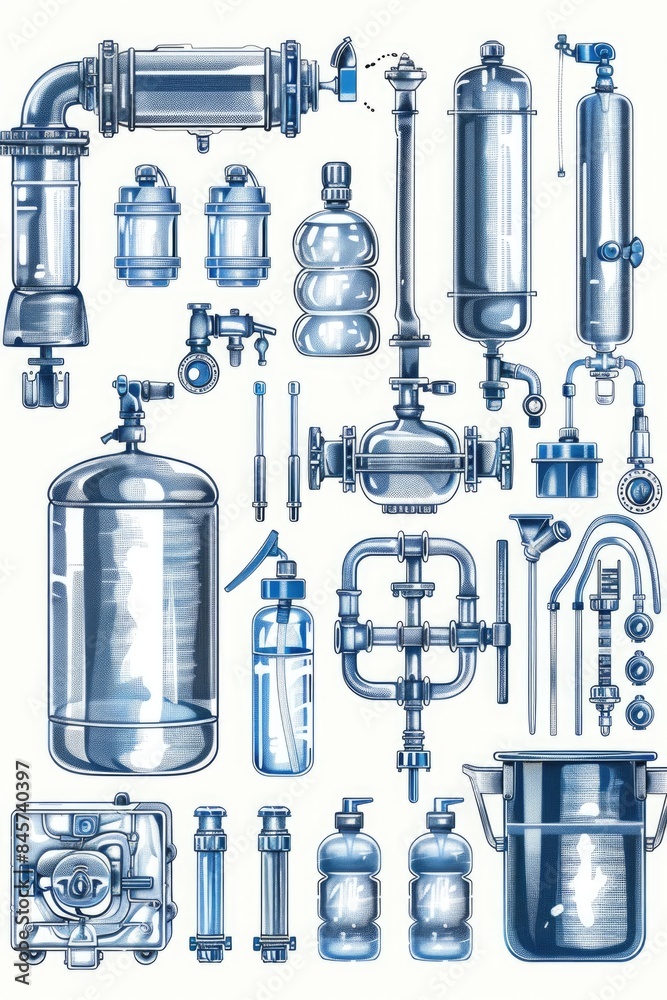 Poster a collection of different types of pipes and valves
