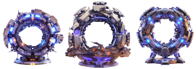 Set of fantastic teleports on transparent background