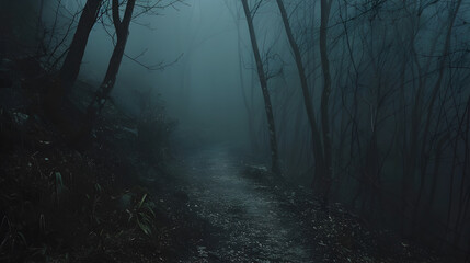 A dark misty forest