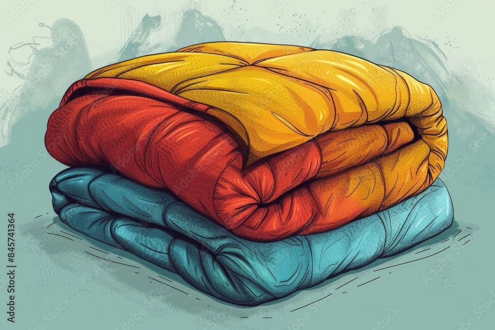 Poster A pile of folded blankets stacked on top of each other, ideal for use in editorial or commercial settings