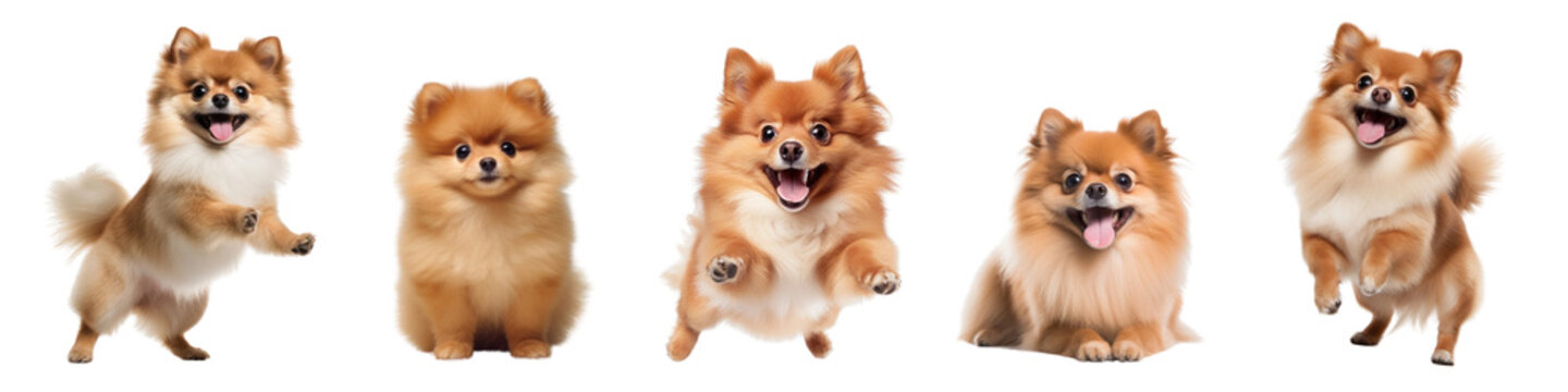Adorable Pomeranian puppies posing happily png set