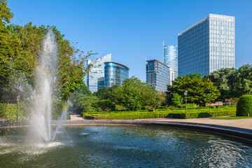Scenery of Botanical Garden with Brussels skyline as background, Brussles, Belgium