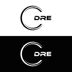 DRE logo. D R E design. White DRE letter. DRE, D R E letter logo design. D R E letter logo design in FIVE, FOUR, THREE, style. letter logo set in one artboard. D R E letter logo vector design.