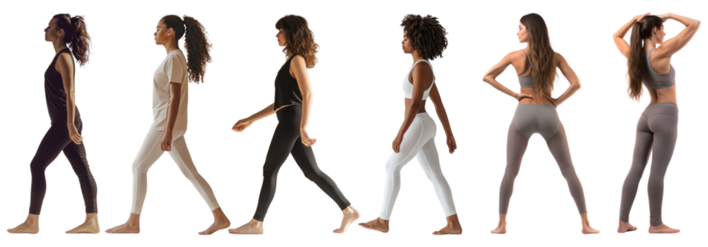Women walking in yoga attire png set