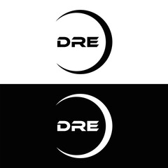DRE logo. D R E design. White DRE letter. DRE, D R E letter logo design. D R E letter logo design in FIVE, FOUR, THREE, style. letter logo set in one artboard. D R E letter logo vector design.