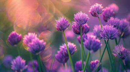 Fototapeta premium The chives display purple blossoms
