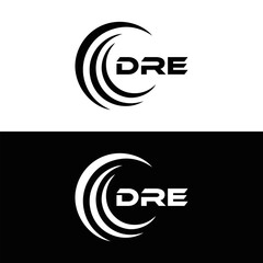 DRE logo. D R E design. White DRE letter. DRE, D R E letter logo design. D R E letter logo design in FIVE, FOUR, THREE, style. letter logo set in one artboard. D R E letter logo vector design.