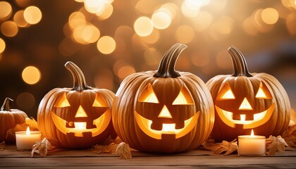 Fototapeta premium Candle lit Halloween Pumpkins