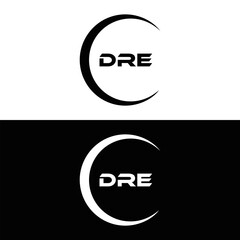 DRE logo. D R E design. White DRE letter. DRE, D R E letter logo design. D R E letter logo design in FIVE, FOUR, THREE, style. letter logo set in one artboard. D R E letter logo vector design.