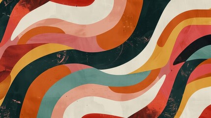 Retro Vibes Curved lines with a vintage color palette and style, evoking the feel of the 70s or 80s