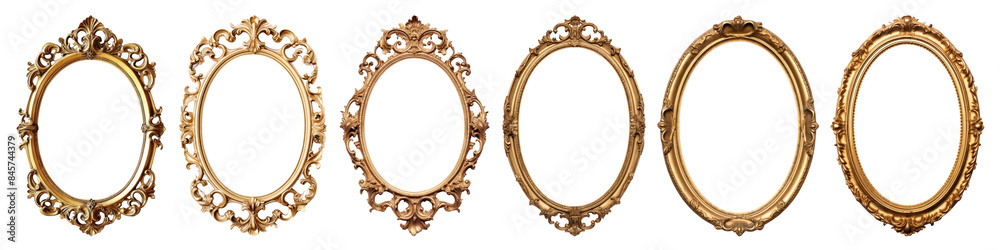 Wall mural png vintage ornate gold oval frames set