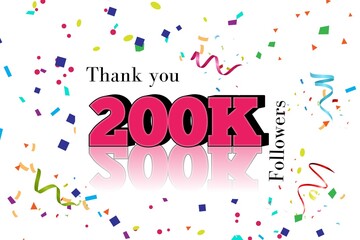 
Thank You 200000 or 200k followers. social sites post, greeting card vector illustration. Blogger celebrates many large numbers of subscribers. White background. Social media