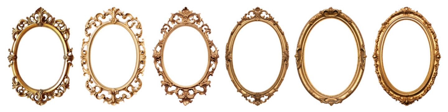 PNG Vintage ornate gold oval frames set