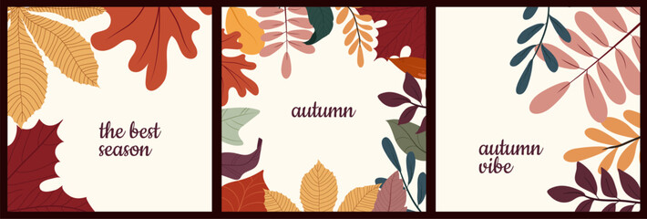 Naklejka premium Autumn Season Posters with Colorful Leaves