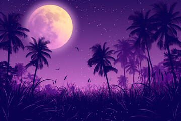 night landscape with palm trees