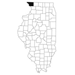 Map of Jo daviess County in Illinois state on white background. single County map highlighted by black colour on Illinois map. UNITED STATES, US