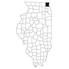 Map of Lake County in Illinois state on white background. single County map highlighted by black colour on Illinois map. UNITED STATES, US