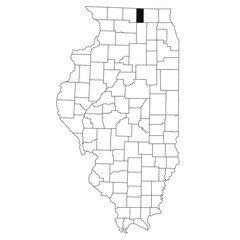 Map of Boone County in Illinois state on white background. single County map highlighted by black colour on Illinois map. UNITED STATES, US