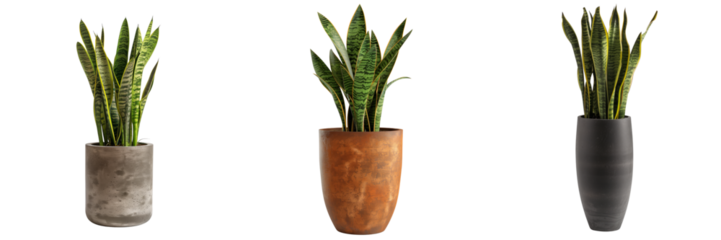 set of snake plant in a tall, cylindrical pot isolated on transparent background
