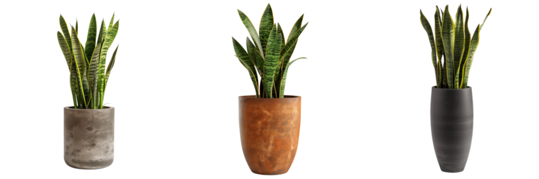 set of snake plant in a tall, cylindrical pot isolated on transparent background