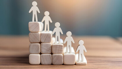 Wooden People Standing on Top of Blocks