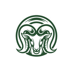 Vintage goat head logo with green engraved style