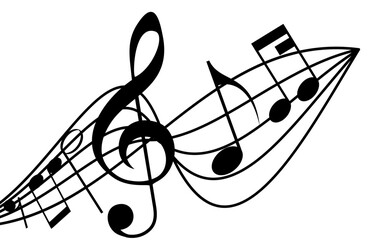 Melody music curves wave with music treble clef and musical notes, musical design isolated elements for music design festival posters, music education banners, music album covers