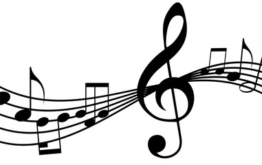 Melody music curves wave with music treble clef and musical notes, musical design isolated elements for music design festival posters, music education banners, music album covers