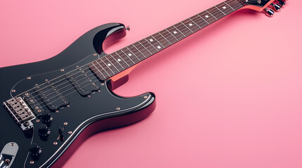 Obraz premium black electric guitar on a bright pink background
