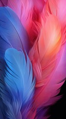 Vibrant fluorescent swan feathers contrasted with a soft pastel setting