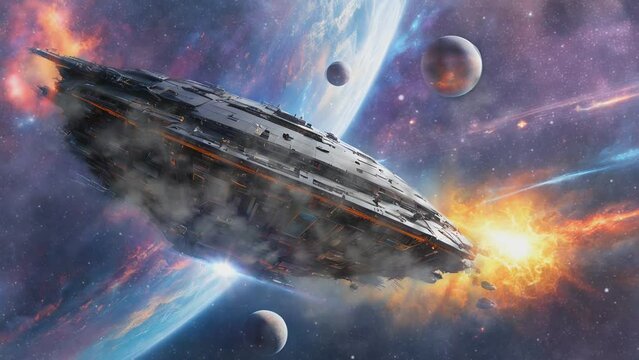 space ward pursuit angular spacecraft orbiting earth towards cosmic rendezvous futuristic concept art, video HD
