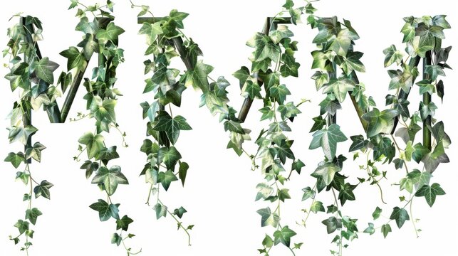 Ivy Leaves Forming the Word 'MMM' on White Background, Generative AI