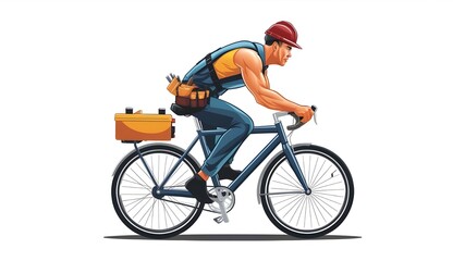 Obraz premium Construction Worker Biking with Tools Vector Art on white background