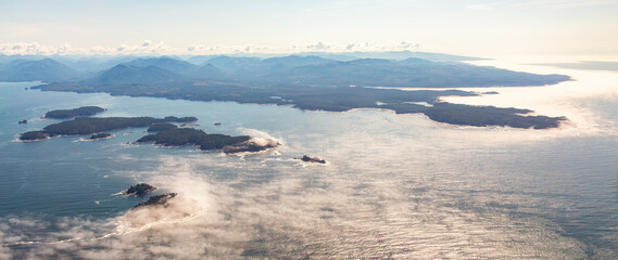 Fototapeta premium Ocean Coast aerial view from airplane. Vancouver Island, BC, Canada