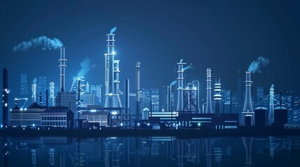 Fototapeta premium Depicting the heavy industry concept an industrial plant manufacturing building and factory are portrayed against a dark blue backdrop