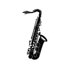 wind instrument logo illustration, tenor saxophone silhouette suitable for music stores and communities