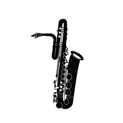 Naklejka premium wind instrument logo illustration, bass saxophone silhouette suitable for music stores and communities