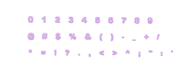 Number 3d set. Cute pink balloons in the form of numbers from 0 to 9. Glossy inflatable balloon numbers and sign isolated on transparent background. 3D render