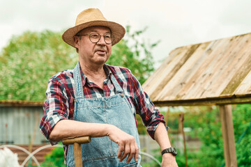 Senior Man Gardening - Working in the Vegetable Garden