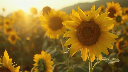 Fototapeta premium Sunflowers blooming in a field of yellow