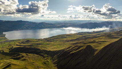 Rainbow Mountain, Peru. Also known as Cerro Colorado near to Cusco. Aerial view.
