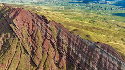Rainbow Mountain, Peru. Also known as Cerro Colorado near to Cusco. Aerial view.