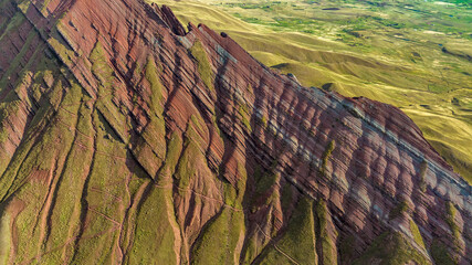 Rainbow Mountain, Peru. Also known as Cerro Colorado near to Cusco. Aerial view.