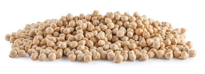 A bunch of chickpeas isolated on a white background.