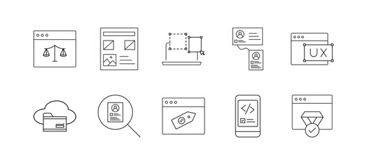 Set of UI UX concept icons. Interface ui, ux web icons in line style. user interface, ux design, ui elements, web icons, line style icons, user experience, flat design, minimal icons,